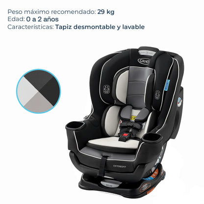 silla de auto Graco negra y gris, vista lateral, para bebés hasta 29 kg