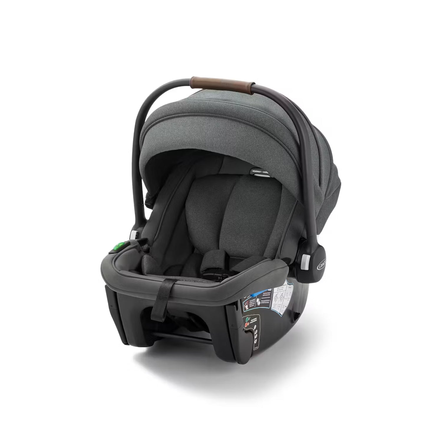 Silla de auto GRACO gris oscuro, vista frontal, diseño seguro y cómodo para bebés
