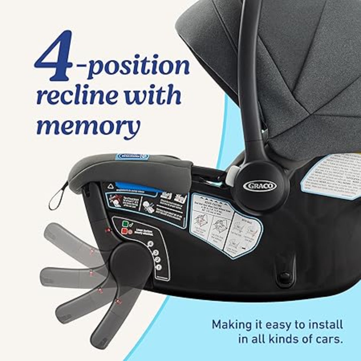 Silla de coche Graco negra con reclinación en 4 posiciones, cómoda para bebés