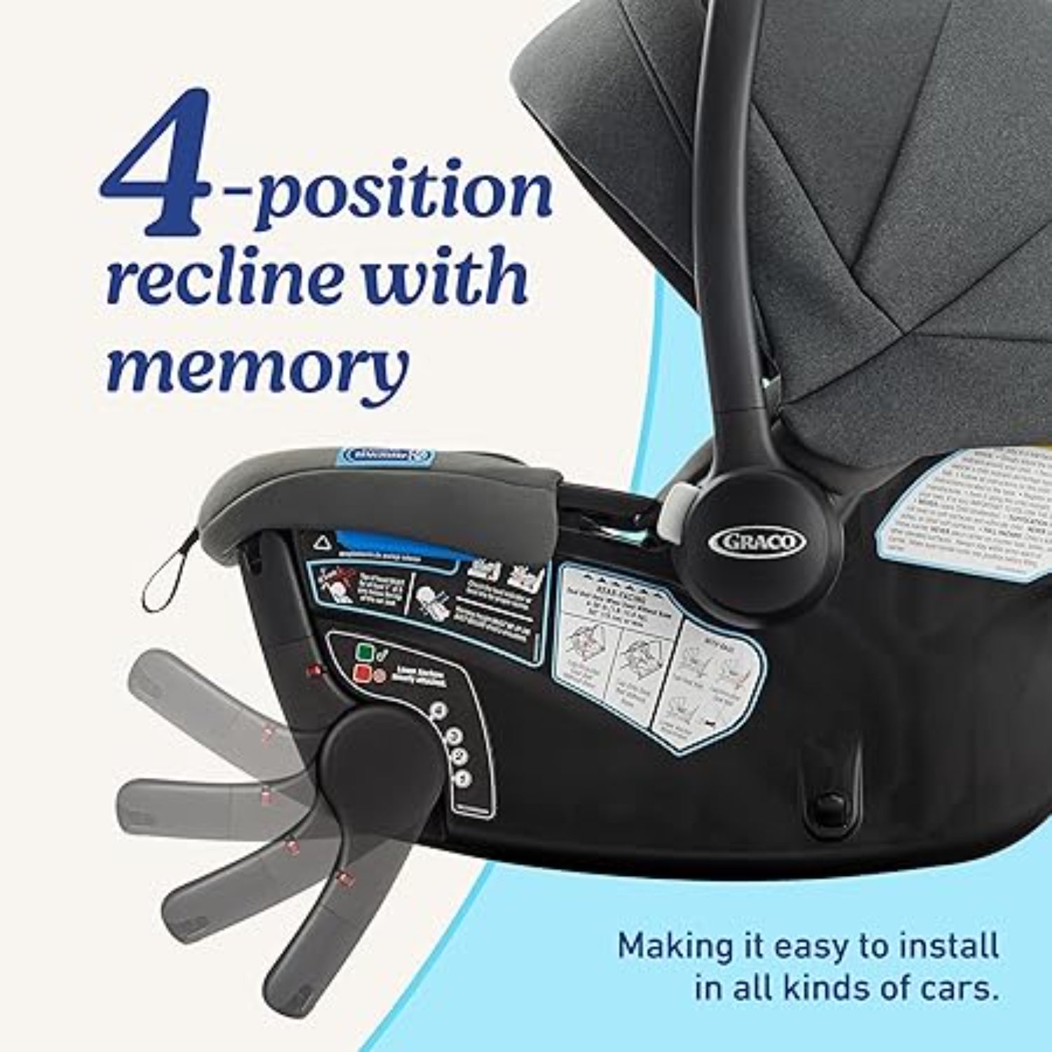 Silla de coche Graco negra con reclinación en 4 posiciones, cómoda para bebés