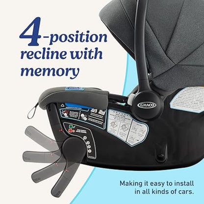 Silla de coche Graco negra con reclinación en 4 posiciones, cómoda para bebés