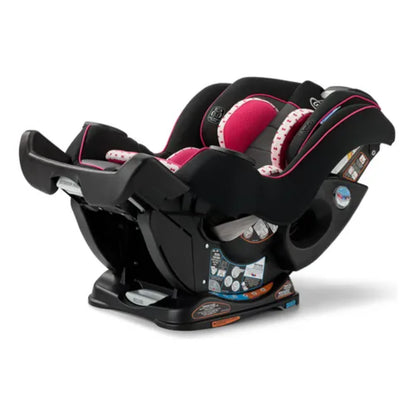 silla de auto Graco negra y rosa, vista lateral, segura para bebés