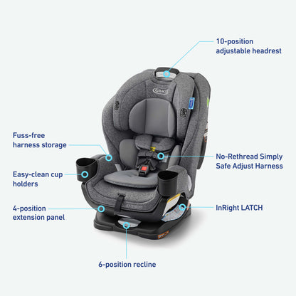 Silla de auto GRACO gris, ajuste de arnés y panel de extensión