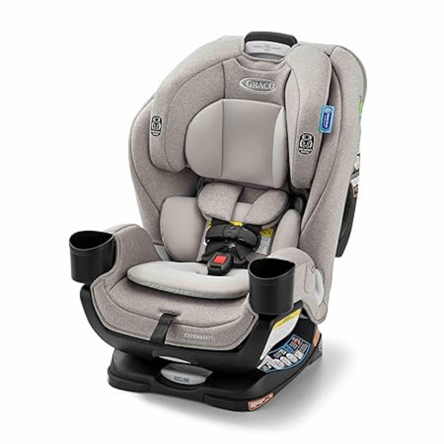 silla gris Graco vista frontal en un vehículo, ideal para la seguridad infantil