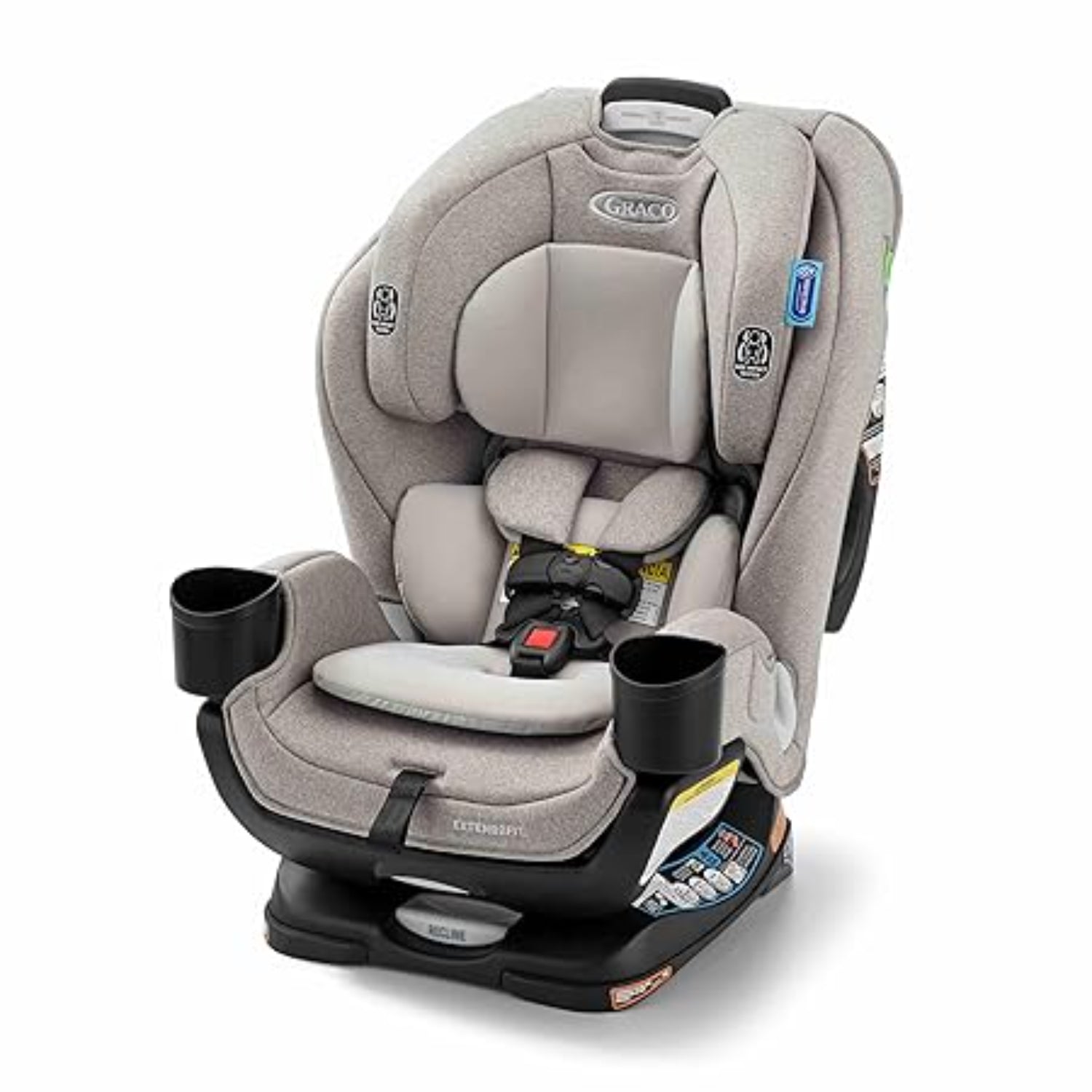 silla gris Graco vista frontal en un vehículo, ideal para la seguridad infantil