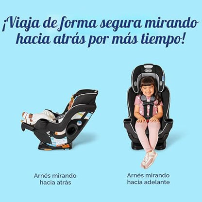silla de auto Graco negra, vista frontal y atrás, segura para niños pequeños