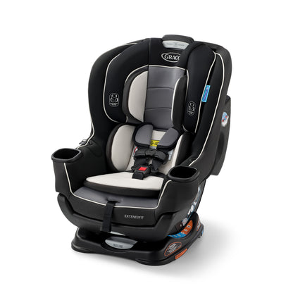 silla de auto Graco Extend2Fit negra con detalles grises en vista lateral