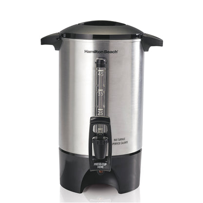 cafetera Hamilton Beach de acero inoxidable, vista frontal, cocina
