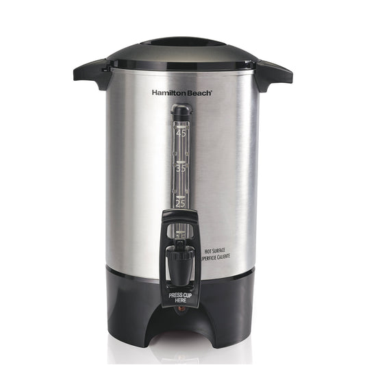 cafetera Hamilton Beach de acero inoxidable, vista frontal, cocina