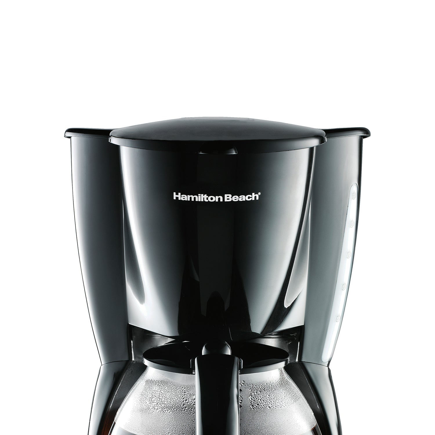 cafetera eléctrica negra Hamilton Beach vista frontal en cocina