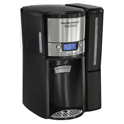 Estación de café 12 tazas Hamilton Beach con dispensador y reloj digital para preparar café fácilmente