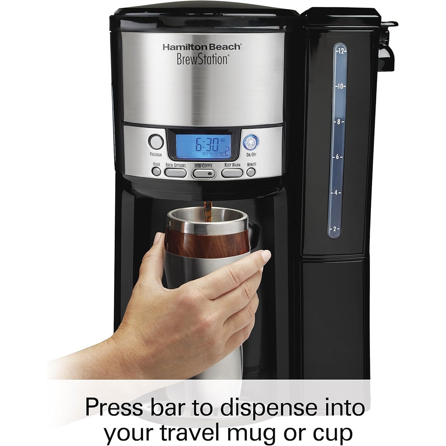 Estación de café 12 tazas Hamilton Beach con dispensador fácil y pantalla digital
