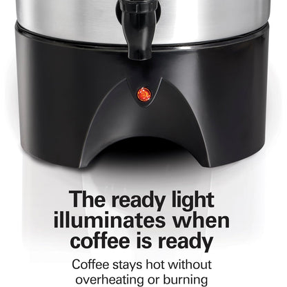 Percoladora 45 tazas Hamilton Beach con luz indicadora y diseño eficiente para mantener el café caliente