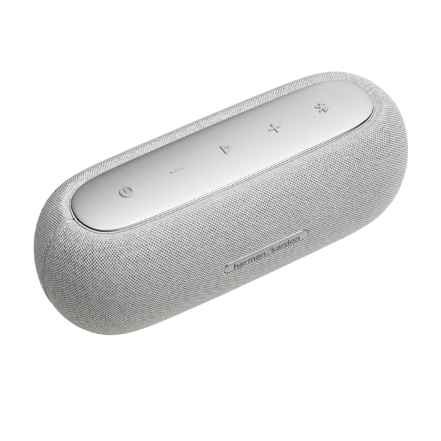 Parlante HARMAN KARDON blanco lateral, diseño elegante y compacto