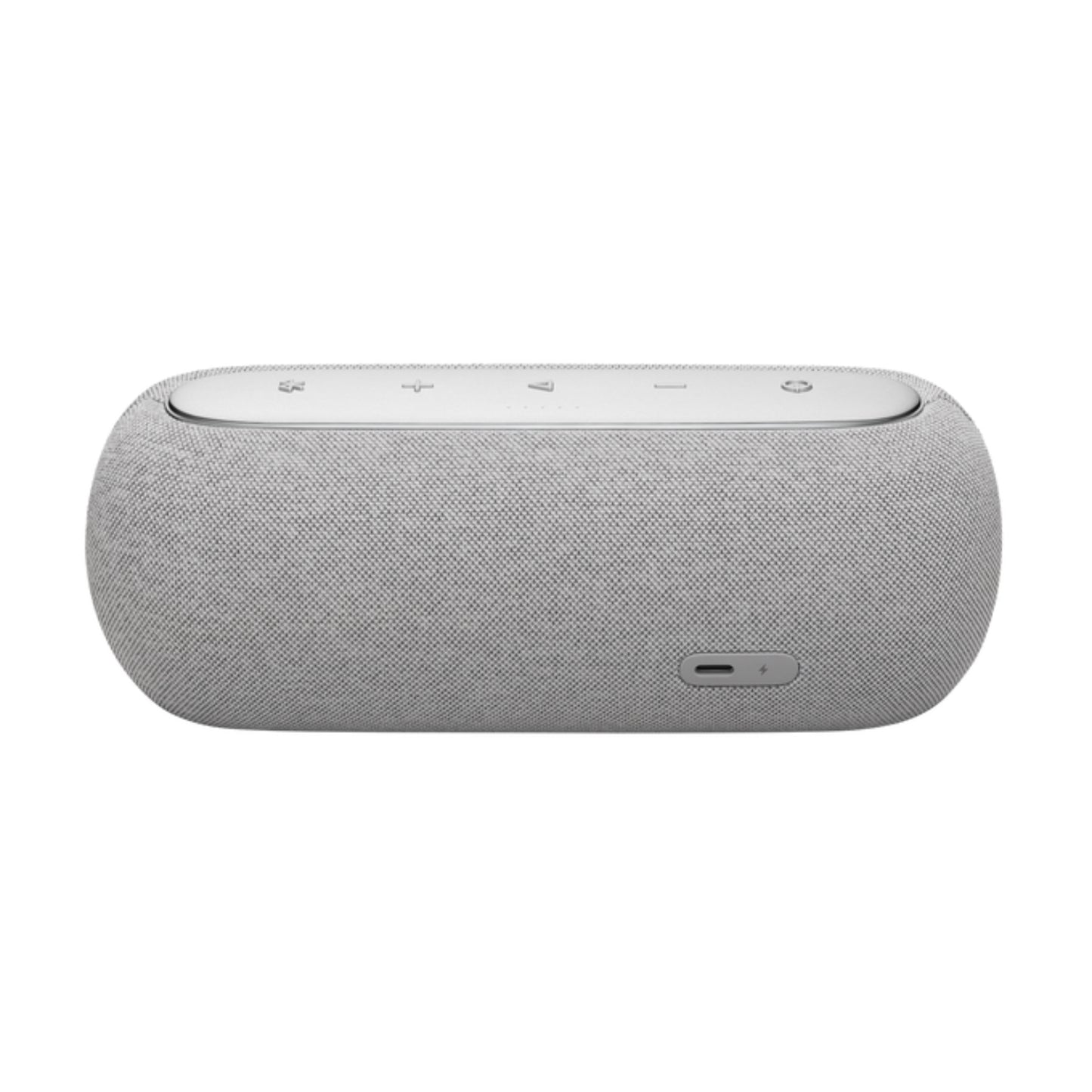 Parlante gris HARMAN KARDON, vista lateral con botones de control
