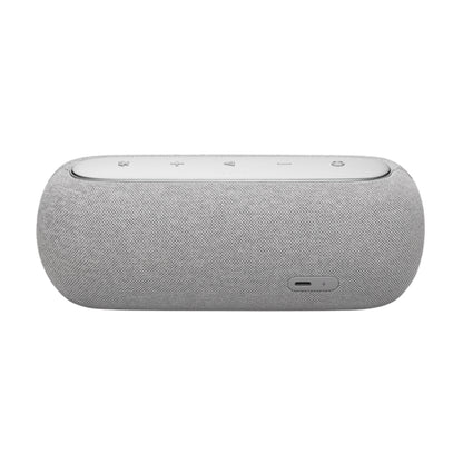 Parlante gris HARMAN KARDON, vista lateral con botones de control