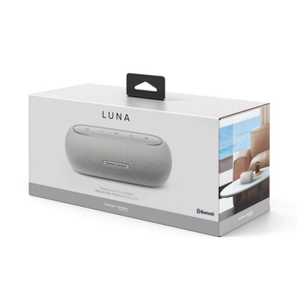 Caja de parlante Harman Kardon Luna, color gris, vista frontal con controles