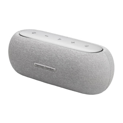 Parlante Harman Kardon gris vista lateral con controles