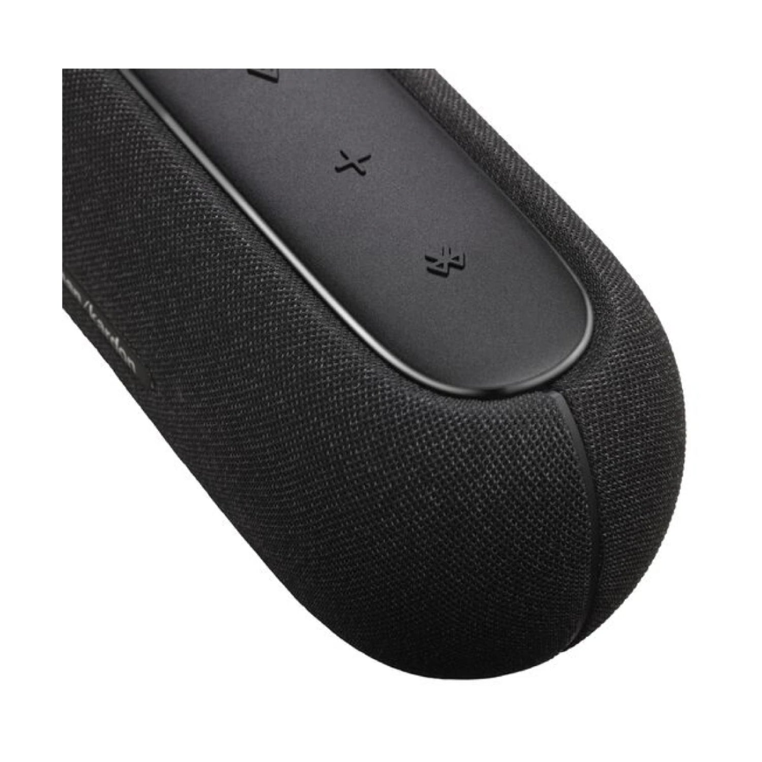Parlante HARMAN KARDON negro, vista lateral con botones de control