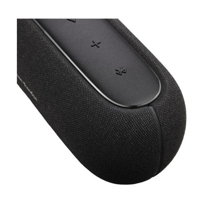 Parlante HARMAN KARDON negro, vista lateral con botones de control