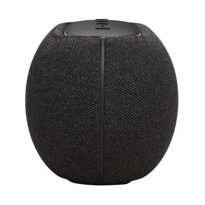 Parlante HARMAN KARDON negro, vista lateral, diseño moderno
