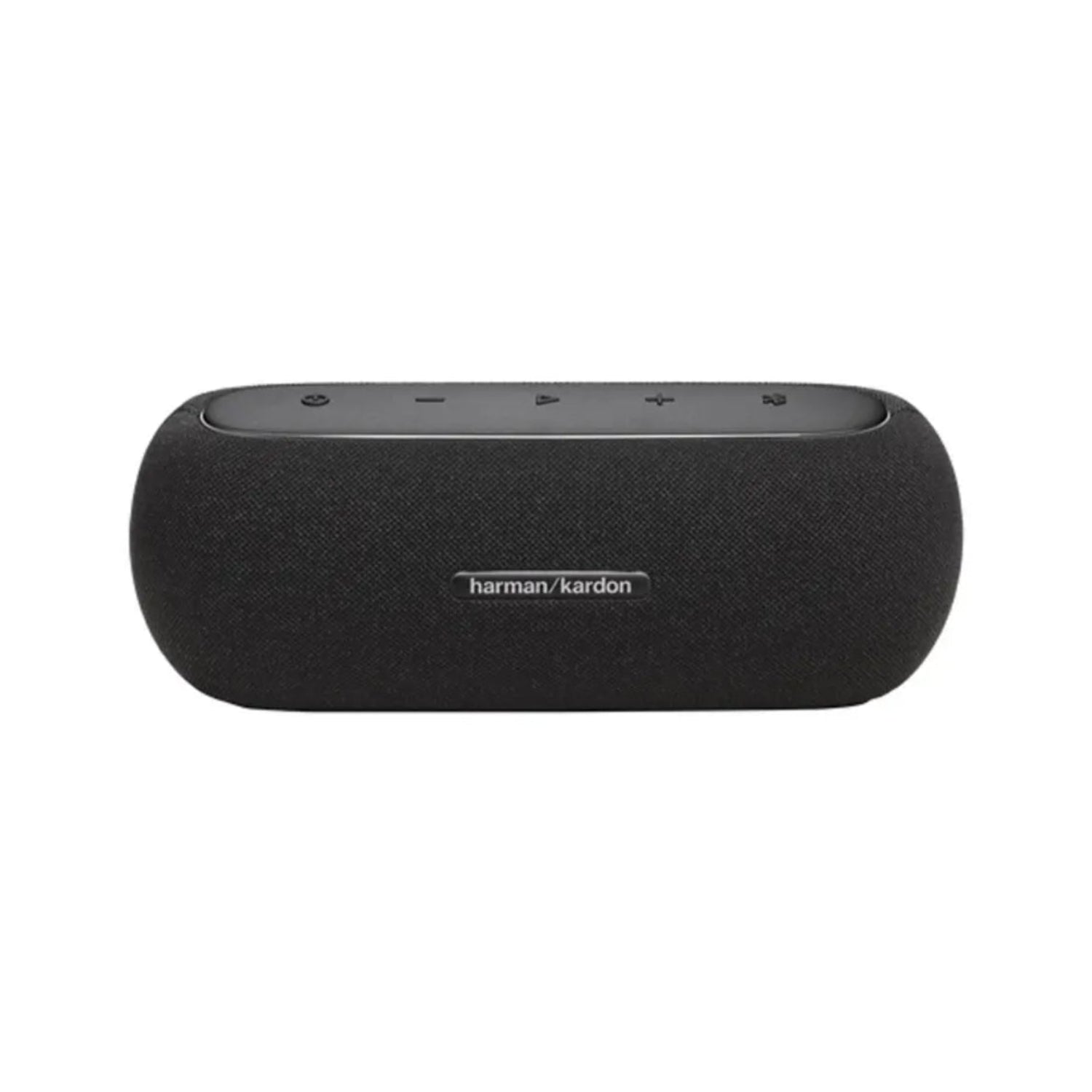 Parlante Harman Kardon negro, vista frontal con controles, ideal para música