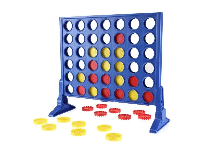 juego Conecta 4 de Hasbro, tablero azul con fichas rojas y amarillas
