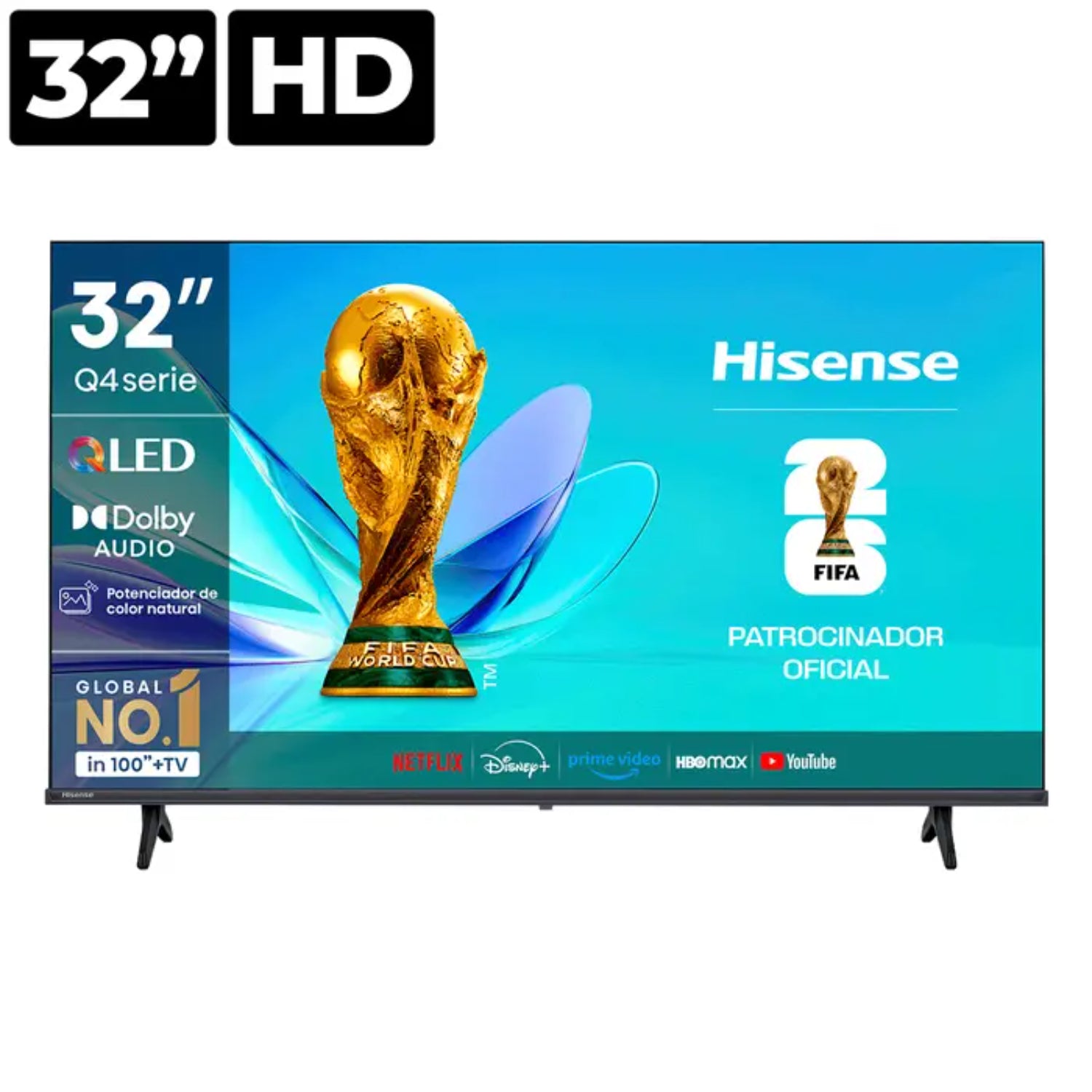 Televisor inteligente Hisense de 32 pulgadas, frente, con contenido de la Copa del Mundo