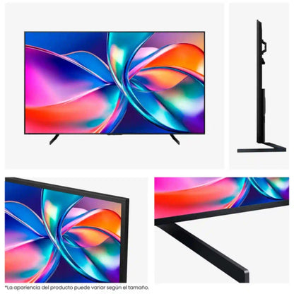 Televisor smart HISENSE, pantalla frontal brillante, vista lateral elegante