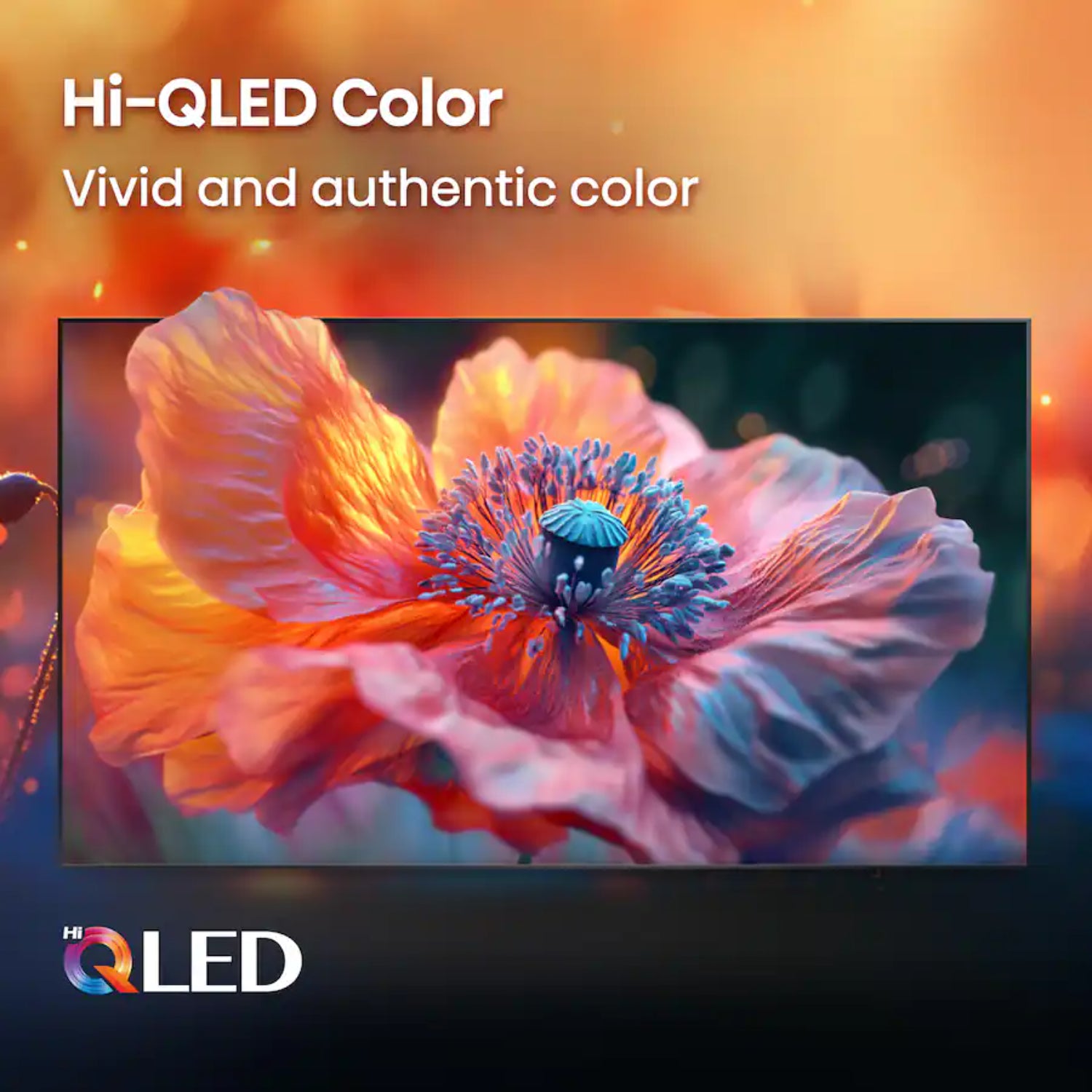 Televisor QLED HISENSE, pantalla con colores vibrantes, vista frontal