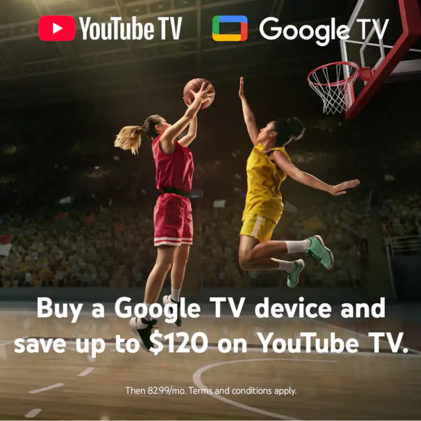 Publicidad de Google TV con jugadores de baloncesto en acción