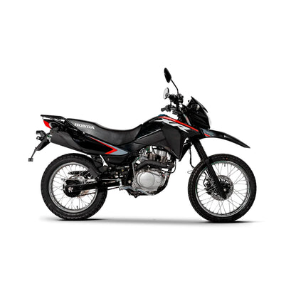 moto resistente para todo terreno Honda XR150L, vista lateral en color negro.