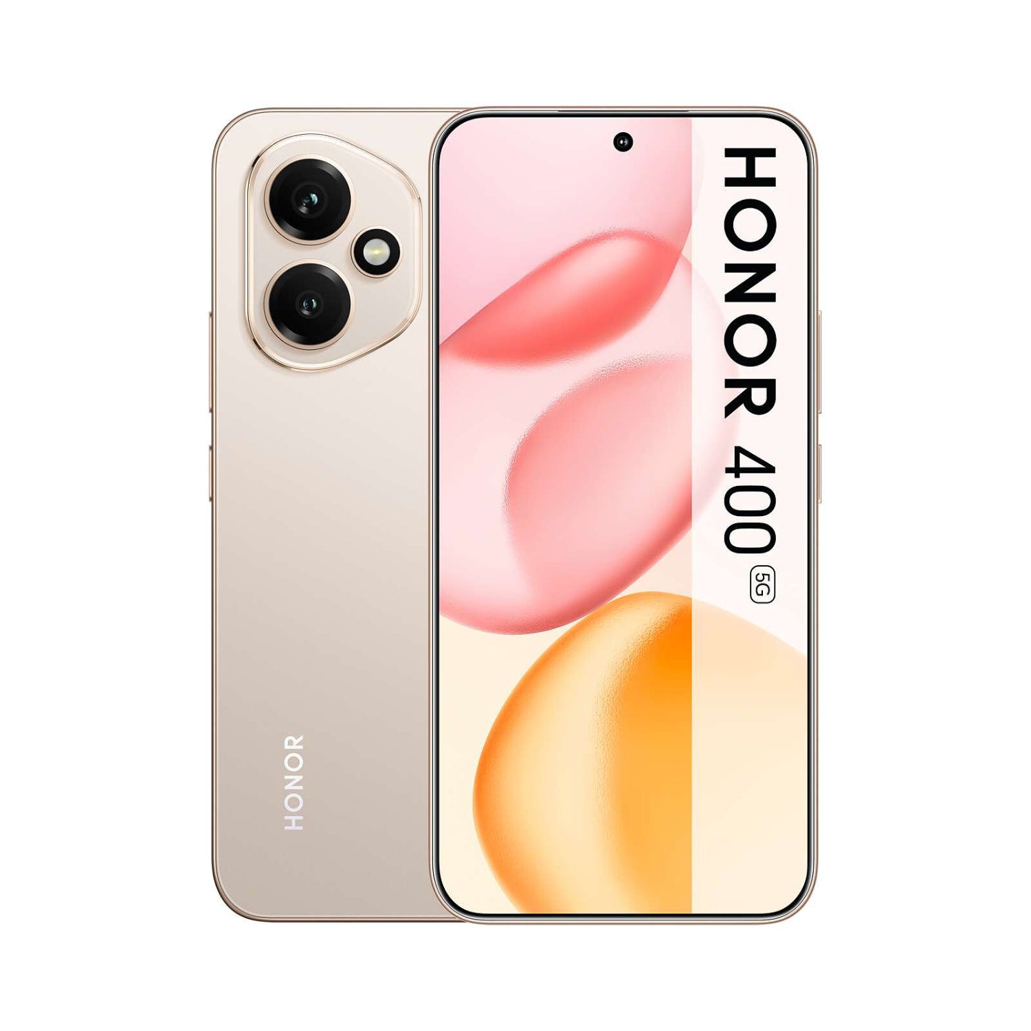 Teléfono Honor 400 envío rápido en color dorado con pantalla y doble cámara trasera