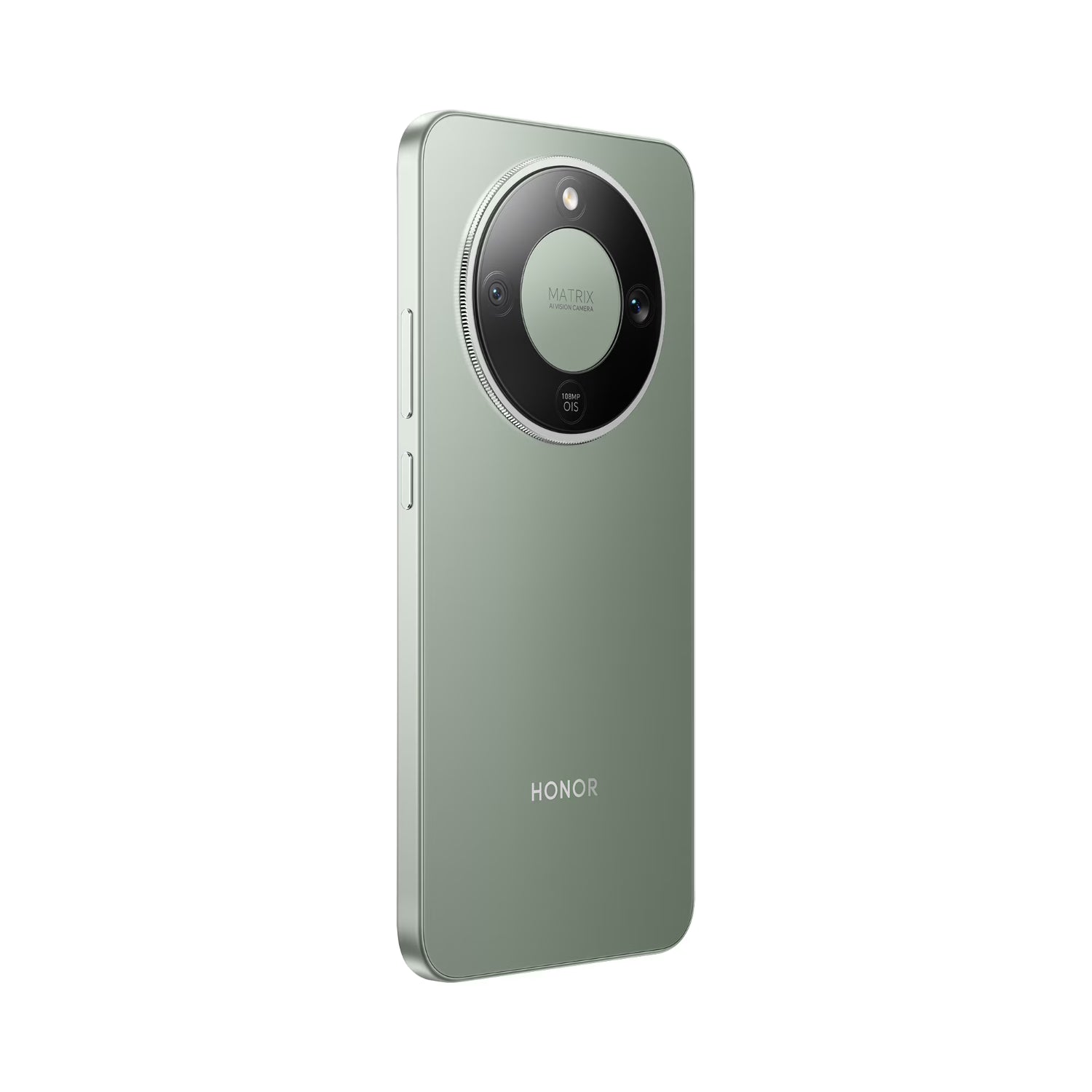 Celular Honor verde, vista trasera con cámara avanzada y diseño elegante