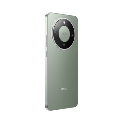 Celular Honor verde, vista trasera con cámara avanzada y diseño elegante