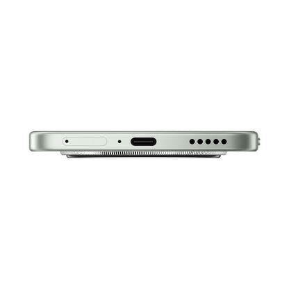 Celular Honor verde desde lateral, mostrando puerto USB-C y altavoces