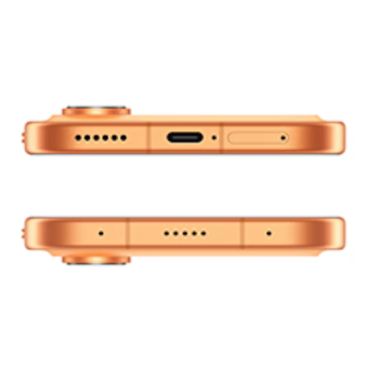 celular HONOR naranja lateral, vista de puertos y diseño