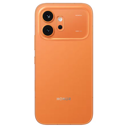Celular HONOR naranja, vista trasera, cámara dual