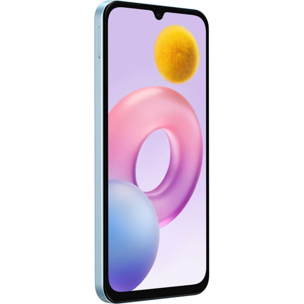 Honor teléfono móvil azul lateral, vista con elementos de diseño coloridos