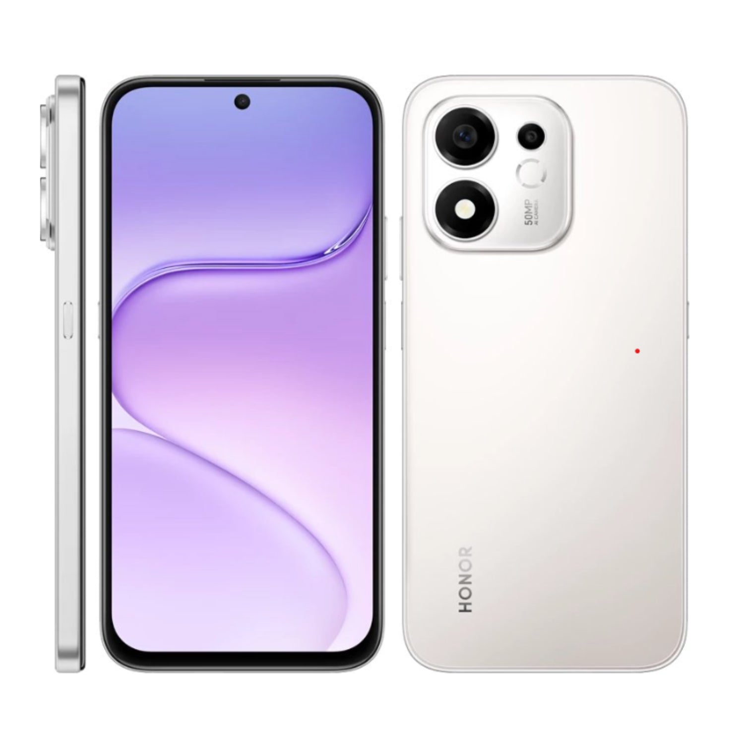 Teléfono HONOR modelo LL050504 blanco, vista frontal y trasera