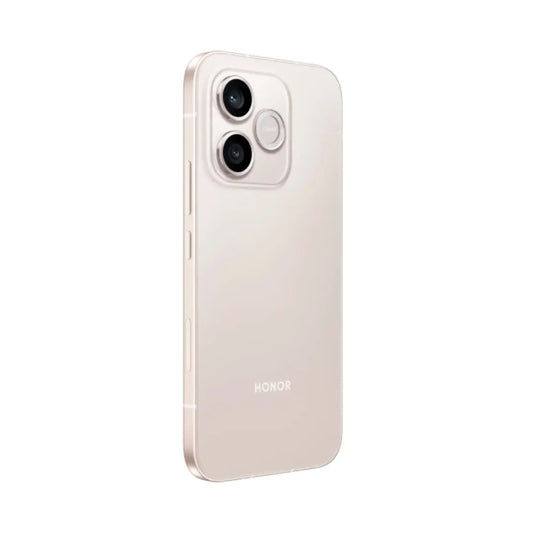 Teléfono Honor color dorado, vista trasera con cámara doble y diseño elegante