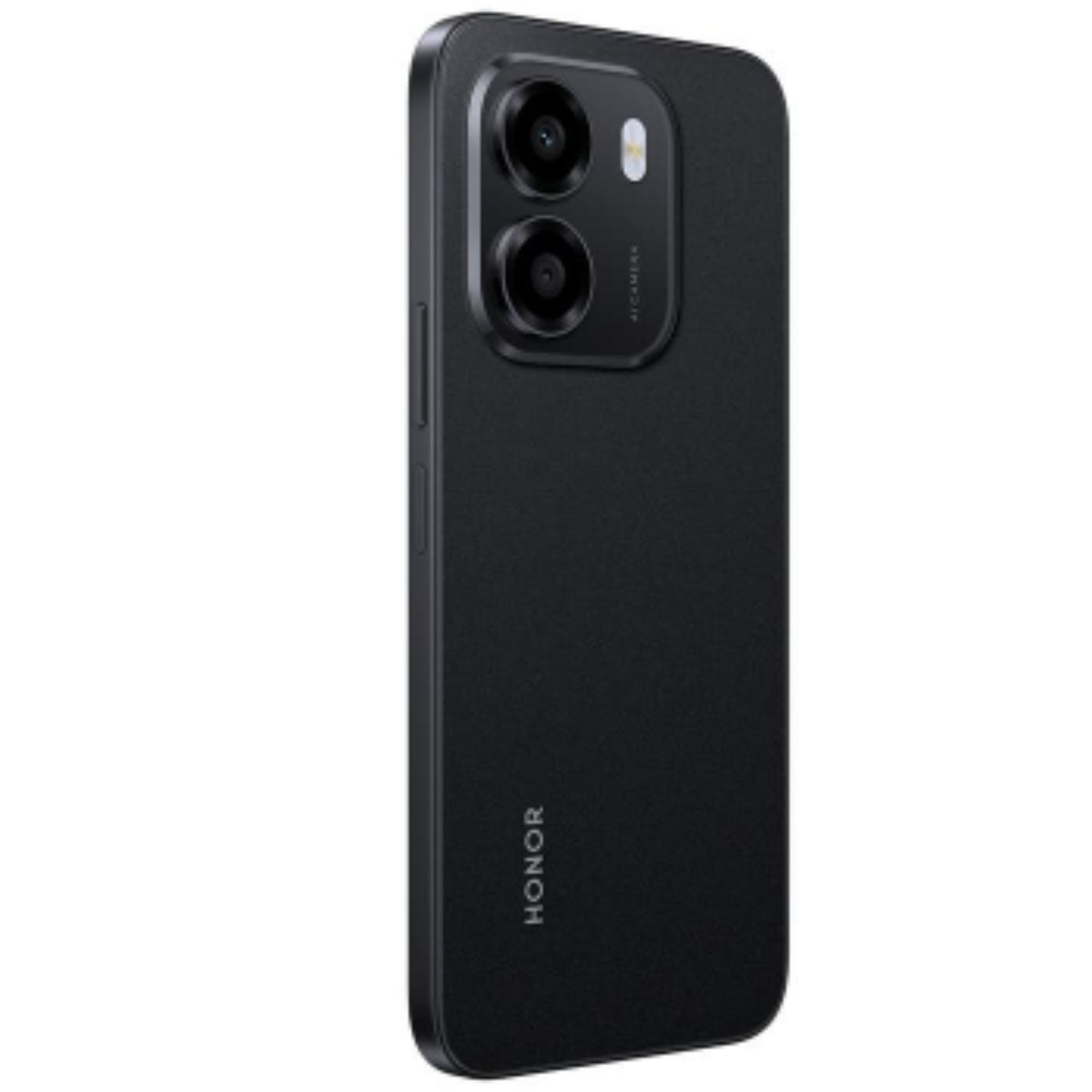 Teléfono Honor negro, vista trasera, diseño elegante y moderno