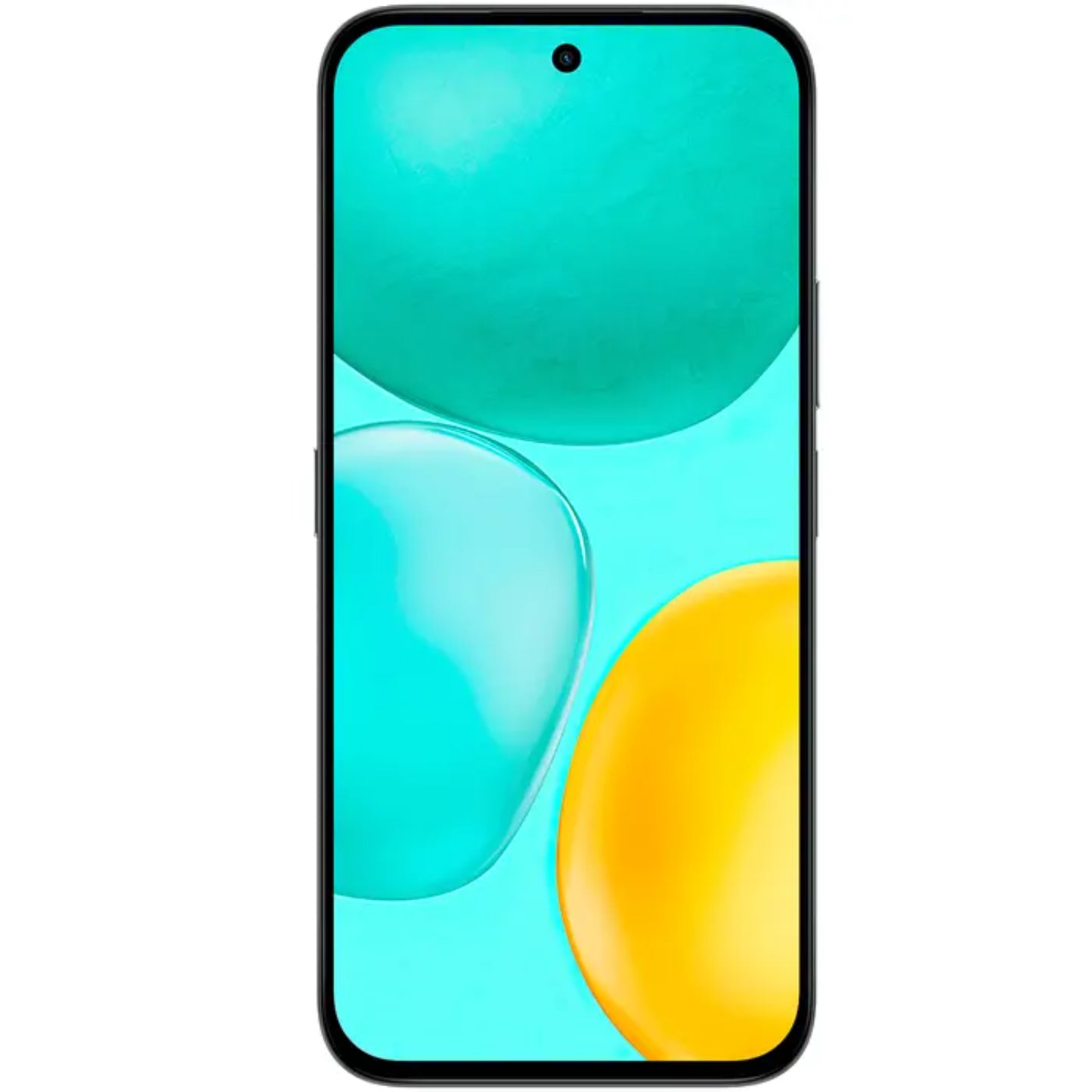 smartphone honor con pantalla colorida, vista frontal, fondo azul y amarillo
