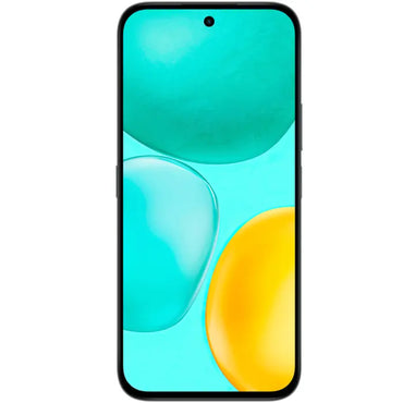 smartphone honor con pantalla colorida, vista frontal, fondo azul y amarillo