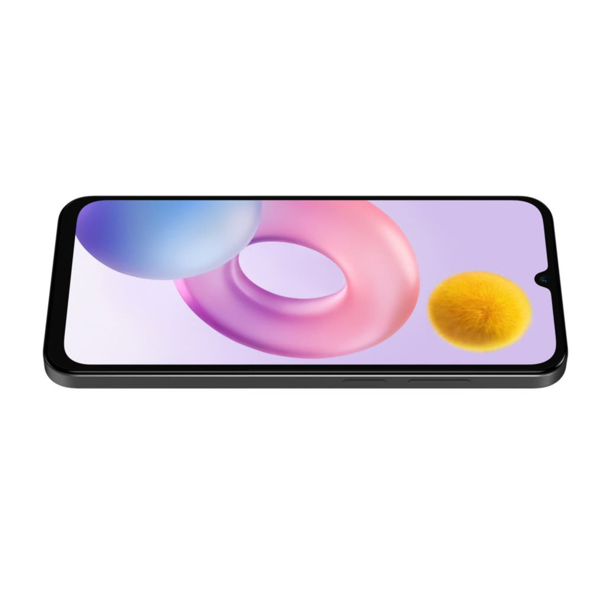 Teléfono HONOR en negro, vista frontal con pantalla y diseño colorido