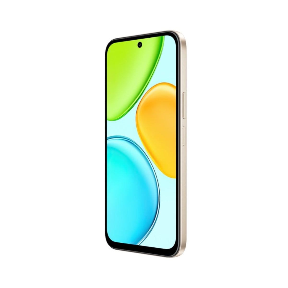 Honor teléfono inteligente color dorado, vista lateral con pantalla brillante