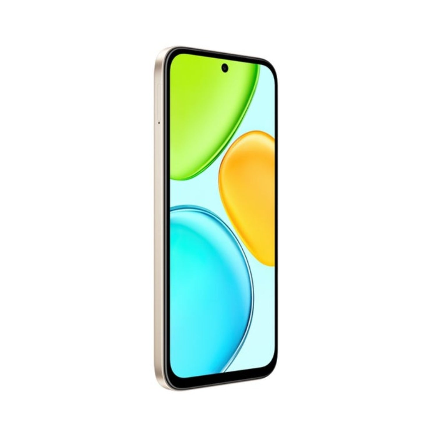 Honor smartphone color claro, vista lateral con pantalla brillante