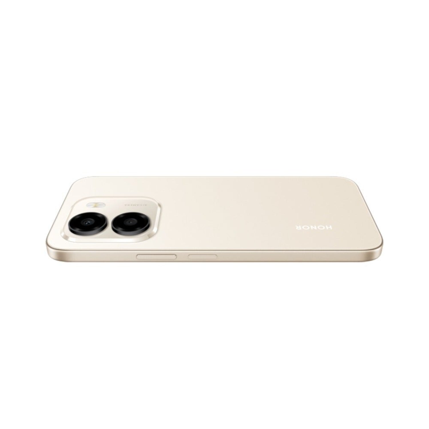 Teléfono Honor color dorado, vista trasera con cámara dual y diseño elegante