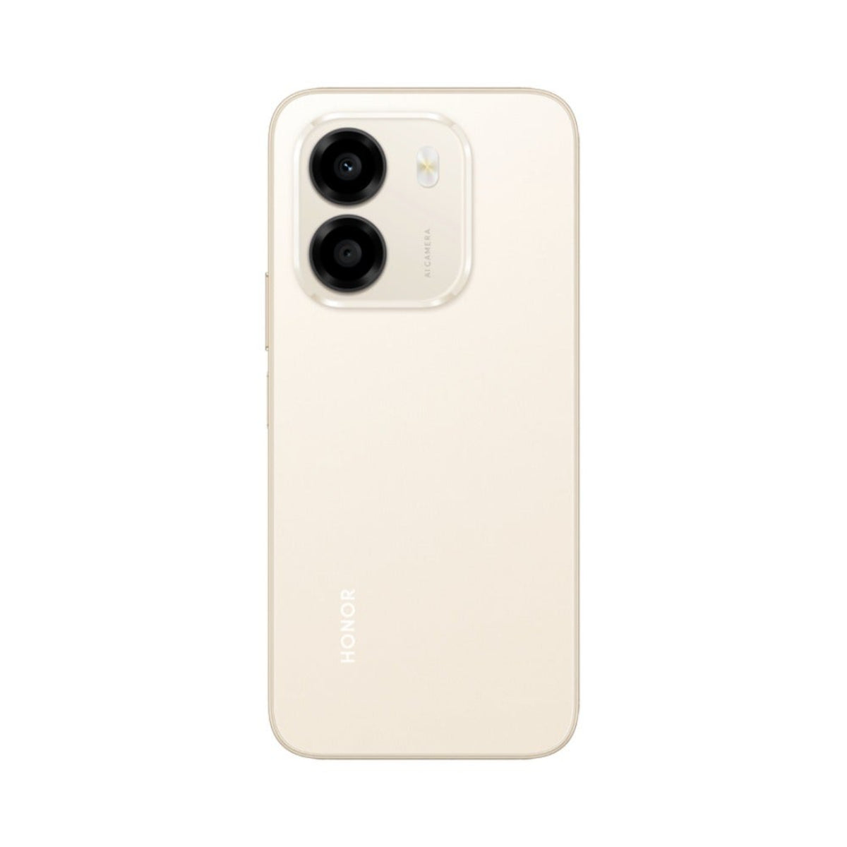 Teléfono Honor color crema, vista trasera, diseño moderno y elegante