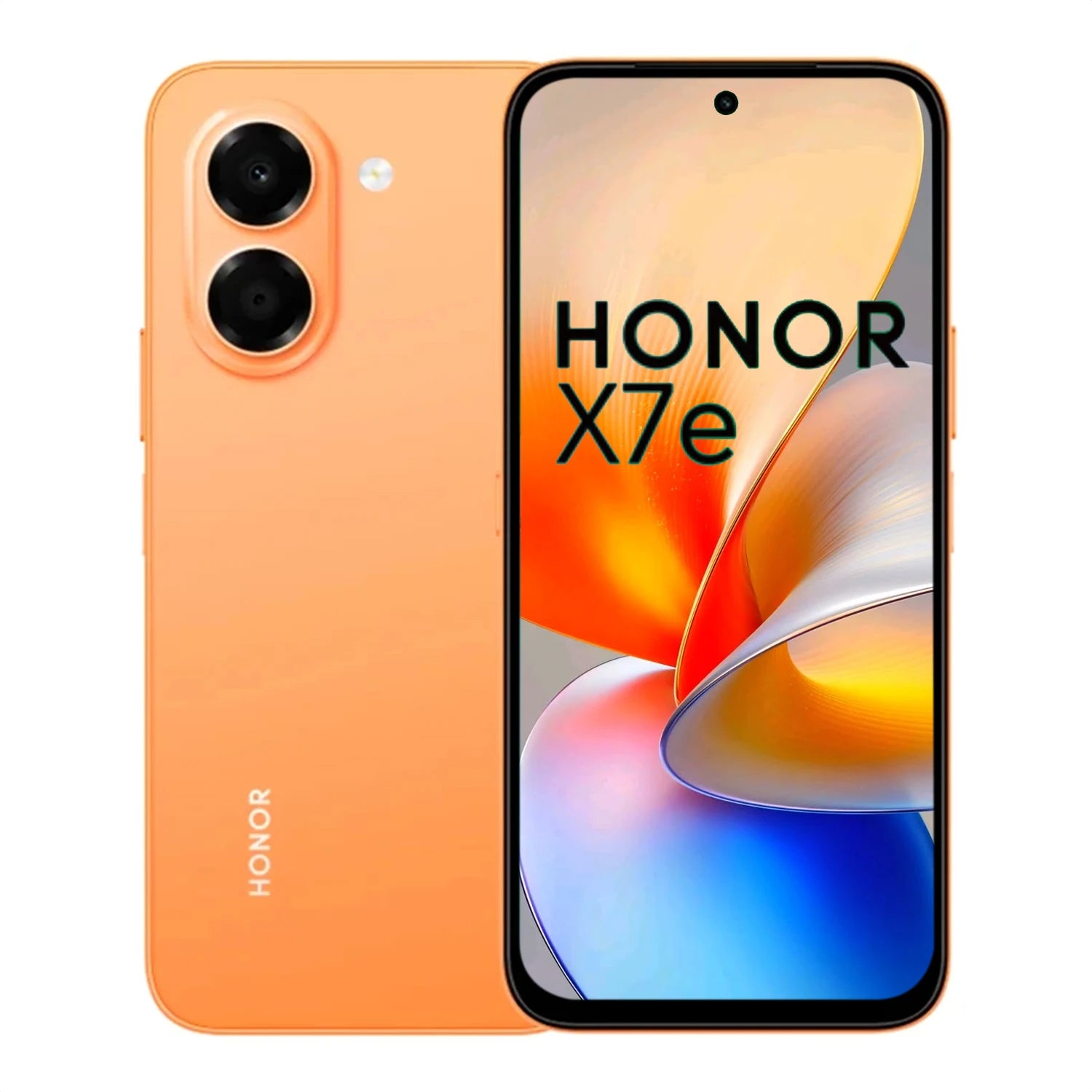 HONOR X7e naranja frontal con pantalla vibrante y diseño moderno